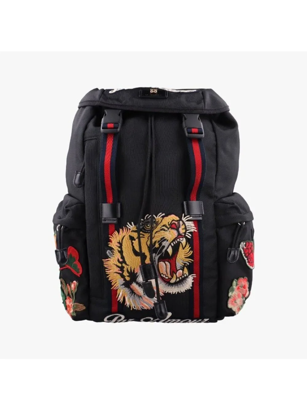 Gucci Sherry Line Embroidered Tiger Black Multicolor Canvas Backpack